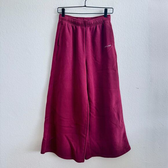 OFFLINE Aerie Cloud Fleece Baggy Trouser Burgundy Wide Leg Pants Womens XS Short - Picture 3 of 8